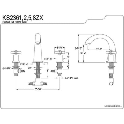 Kingston Brass KS2361ZX 2 Handle Roman Tub Filler Polished Chrome