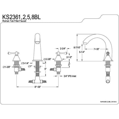 Kingston English Country Satin Nickel Roman Tub Filler Faucet KS2368BL