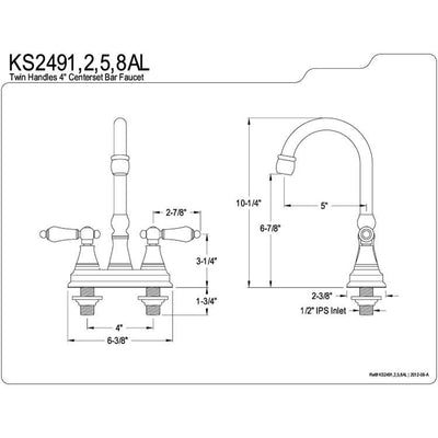Kingston Brass Chrome Two Handle 4" Centerset Bar Prep Sink Faucet KS2491AL