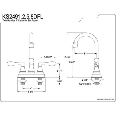 Kingston Brass Chrome NuFrench 4" bar / prep sink faucet KS2491DFL