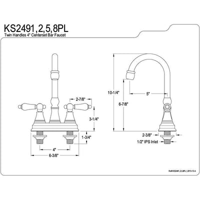 Kingston Brass Chrome Two Handle 4" Centerset Bar Prep Sink Faucet KS2491PL