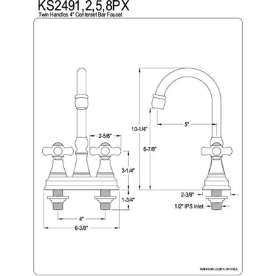 Kingston Satin Nickel Two Handle 4" Centerset Bar Prep Sink Faucet KS2498PX