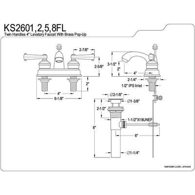 Kingston Satin Nickel 2 Handle 4" Centerset Bathroom Faucet w Pop-up KS2608FL