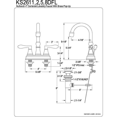 Kingston Satin Nickel NuFrench 4" centerset Bathroom faucet w/ drain KS2618DFL