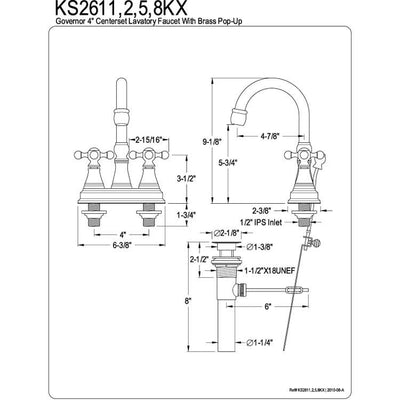Kingston Satin Nickel 2 Handle 4" Centerset Bathroom Faucet w Pop-up KS2618KX