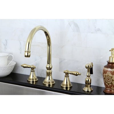 Kingston Polished Brass 8" Deck Mount Kitchen Faucet w Brass Sprayer KS2792ALBS