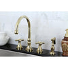 Kingston Polished Brass 8" Deck Mount Kitchen Faucet w Brass Sprayer KS2792AXBS