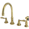 Kingston Polished Brass NuFrench 8" kitchen faucet w spray KS2792DFLBS