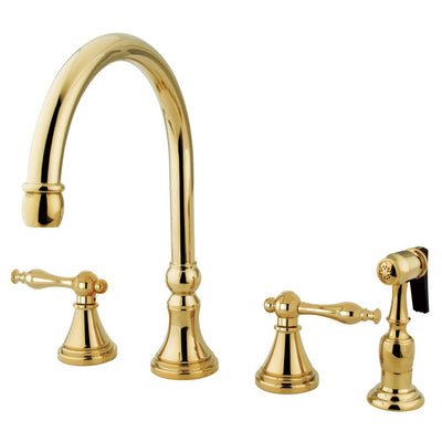 Kingston Polished Brass 8" Deck Mount Kitchen Faucet w Brass Sprayer KS2792NLBS