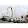Kingston Polished Brass 8" Deck Mount Kitchen Faucet w Brass Sprayer KS2792NLBS