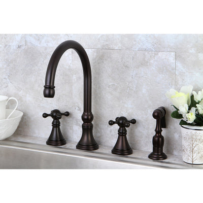 Kingston Oil Rubbed Bronze 8" Deck Mount Kitchen Faucet w Sprayer KS2795KXBS