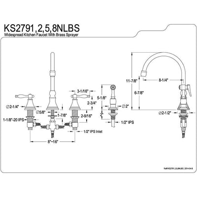 Kingston Satin Nickel 8" Deck Mount Kitchen Faucet with Brass Sprayer KS2798NLBS