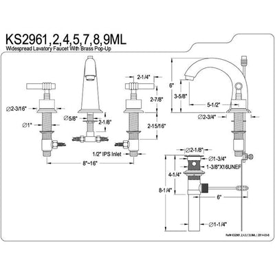 Kingston Satin Nickel 2 Handle Widespread Bathroom Faucet w Pop-up KS2968ML