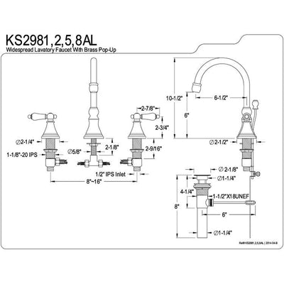 Kingston Satin Nickel 2 Handle Widespread Bathroom Faucet w Pop-up KS2988AL