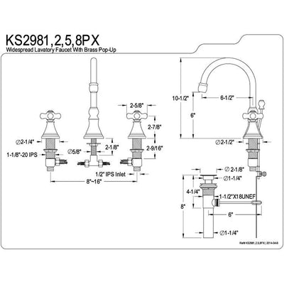 Kingston Satin Nickel 2 Handle Widespread Bathroom Faucet w Pop-up KS2988PX