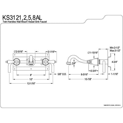 Kingston Brass Metal Lever Handle Chrome Bathroom Wall Mount Faucet KS3121AL