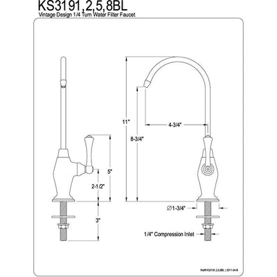 Kingston Oil Rubbed Bronze English Vintage 1/4 Turn Water Filter Faucet KS3195BL