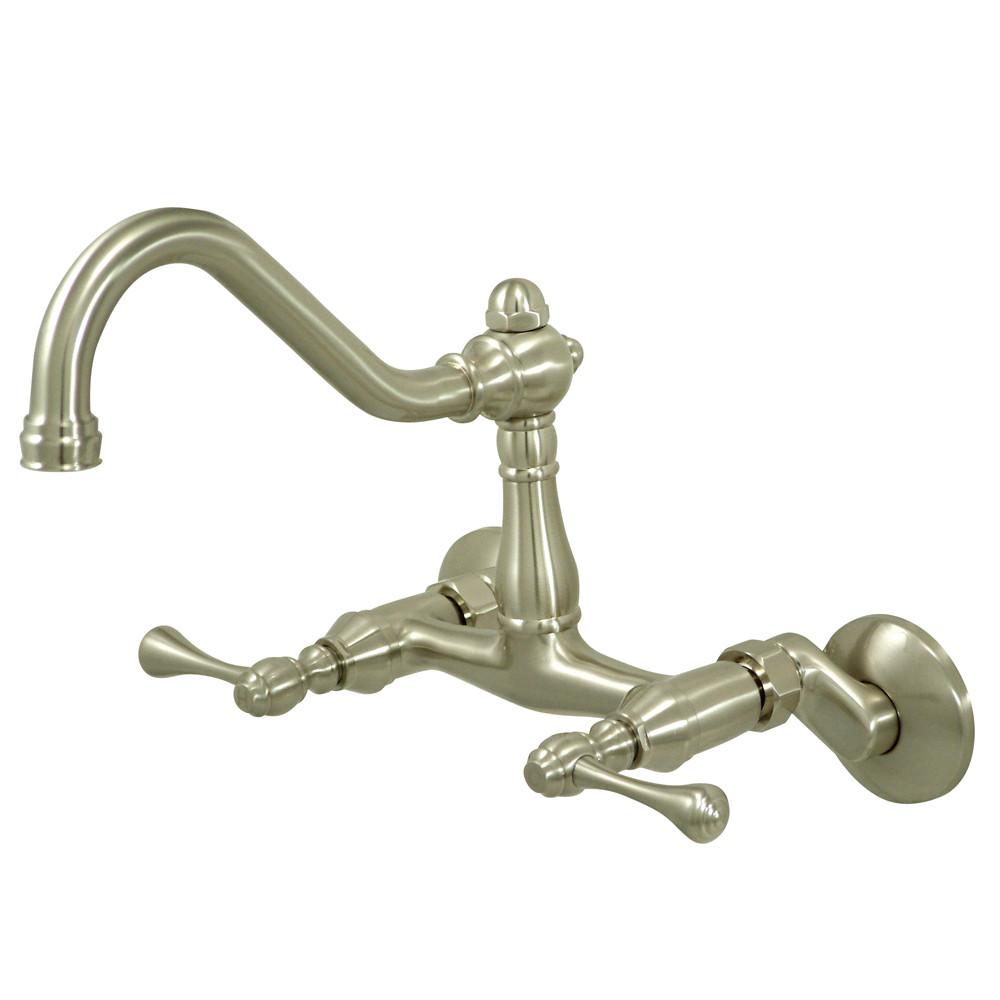 Kingston Metal Lever Handle Satin Nickel Wall Mount Kitchen Faucet KS3228BL