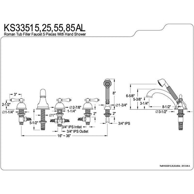 Polished Brass 3 handle Roman Tub Filler Faucet w/ Hand Shower KS33525AL