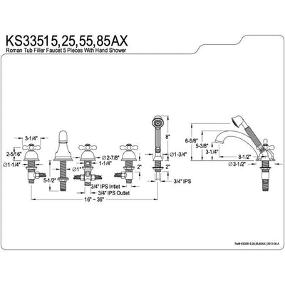 Satin Nickel 3 handle Roman Tub Filler Faucet with Hand Shower KS33585AX