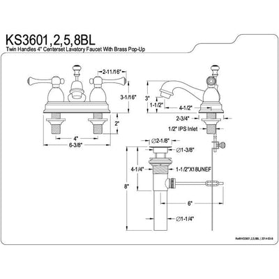 Kingston Oil Rubbed Bronze 2 Handle 4" Centerset Bathroom Faucet KS3605BL