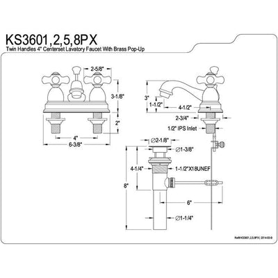 Kingston Oil Rubbed Bronze 2 Handle 4" Centerset Bathroom Faucet KS3605PX