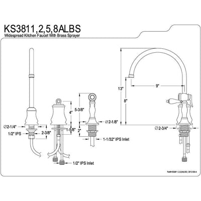 Chrome Single Handle Widespread Kitchen Faucet with Brass Sprayer KS3811ALBS