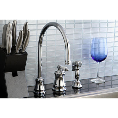 Kingston Chrome Single Handle Widespread Kitchen Faucet w Sprayer KS3811PLBS