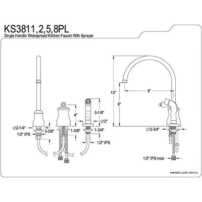 Satin Nickel Single Handle Widespread Kitchen Faucet with Sprayer KS3818PL