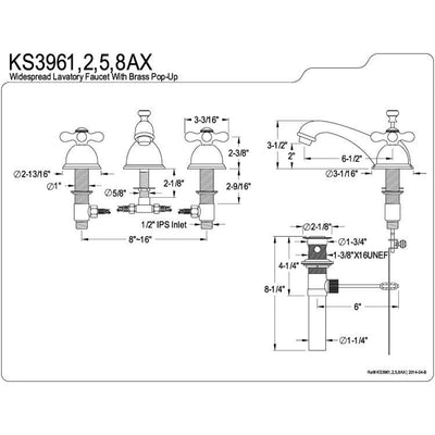 Kingston Brass Chrome 2 Handle Widespread Bathroom Faucet w Pop-up KS3961AX