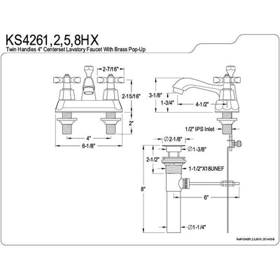 Kingston Brass Chrome 2 Handle 4" Centerset Bathroom Faucet w Pop-up KS4261HX
