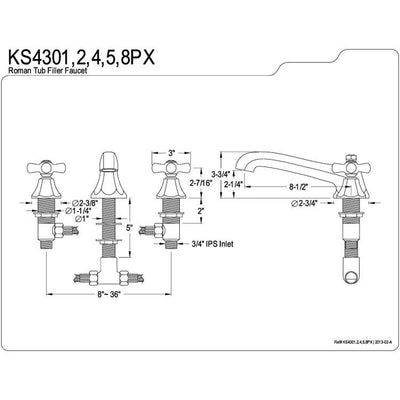 Kingston Chrome/Polished Brass Metropolitan Roman Tub Filler Faucet KS4304PX