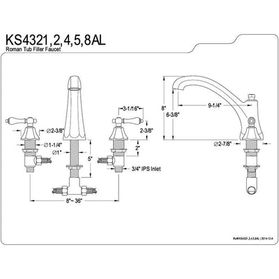 Kingston Chrome Metal Lever Handle Roman Tub Filler Faucet KS4321AL