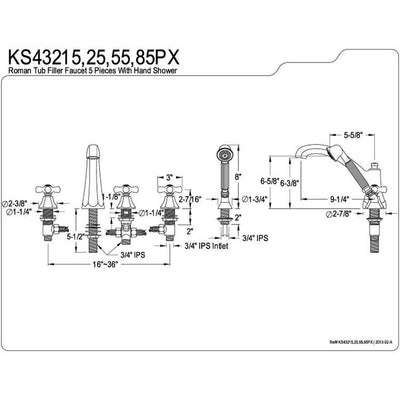 Kingston Brass Satin Nickel Roman Tub Filler Faucet with Sprayer KS43285PX
