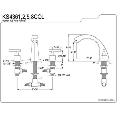 Kingston Brass Claremont Chrome Roman Tub Filler Faucet w/valve KS4361CQL