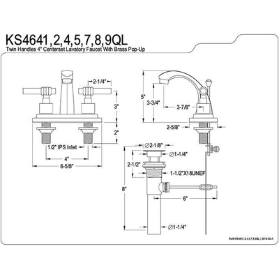 Kingston Polished Brass 2 Handle 4" Centerset Bathroom Faucet w Pop-up KS4642QL