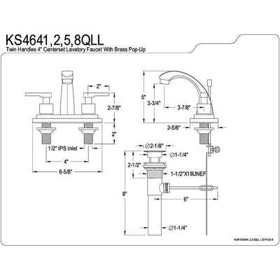 Kingston Satin Nickel 2 Handle 4" Centerset Bathroom Faucet w Pop-up KS4648QLL