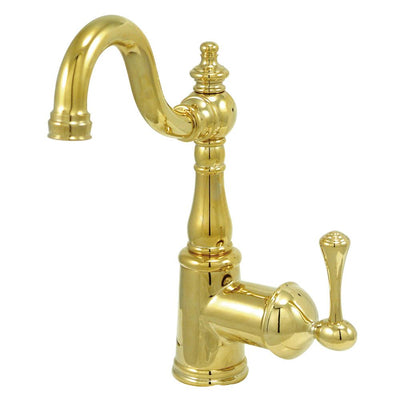 English Vintage Polished Brass 1 hdl Bathroom Faucet w\Push down drain KS7642BL