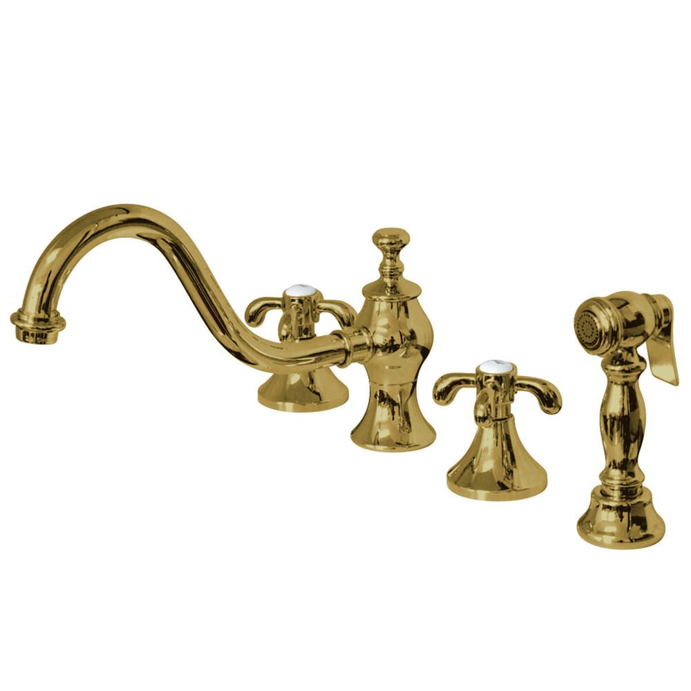 Polished Brass French Country Widespread Kitchen Faucet w/ Sprayer KS7762TXBS