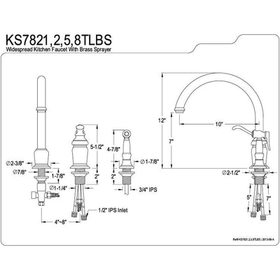 Kingston Polished Brass Templeton High Spout Kitchen Faucet W/Sprayer KS7822TLBS