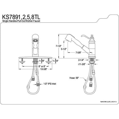 Kingston Brass Satin Nickel Templeton Pull-Out Sprayer Kitchen Faucet KS7898TL