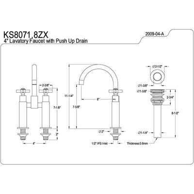 Kingston Brass KS8078ZX 4" Centerset Bathroom Faucet Satin Nickel