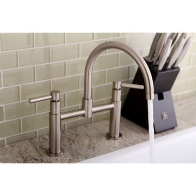 Satin Nickel Two Handle 8" Goose Neck Deck Mount Kitchen Faucet KS8178DLLS