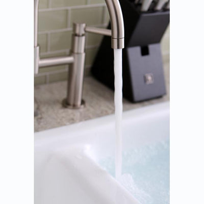 Satin Nickel Two Handle 8" Goose Neck Deck Mount Kitchen Faucet KS8178DLLS