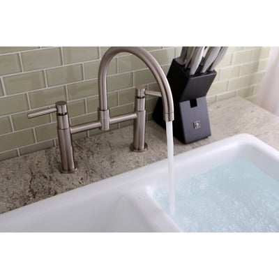 Satin Nickel Two Handle 8" Goose Neck Deck Mount Kitchen Faucet KS8178DLLS