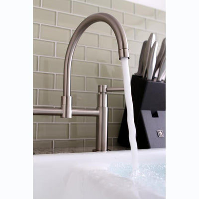 Satin Nickel Two Handle 8" Goose Neck Deck Mount Kitchen Faucet KS8178DLLS