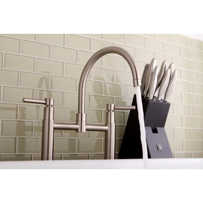 Satin Nickel Two Handle 8" Goose Neck Deck Mount Kitchen Faucet KS8178DLLS