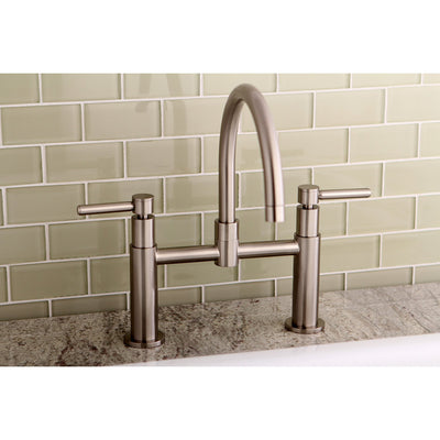 Satin Nickel Two Handle 8" Goose Neck Deck Mount Kitchen Faucet KS8178DLLS