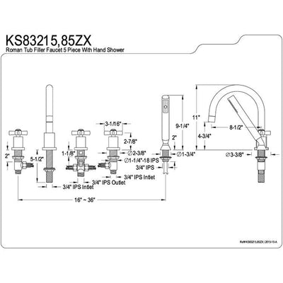 Kingston Brass KS83215ZX 5-Piece Roman Tub Filler with Spray Chrome