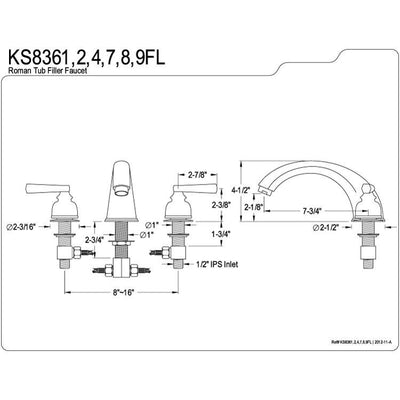 Kingston Brass Satin Nickel Royale Two Handle Roman Tub Filler Faucet KS8368FL